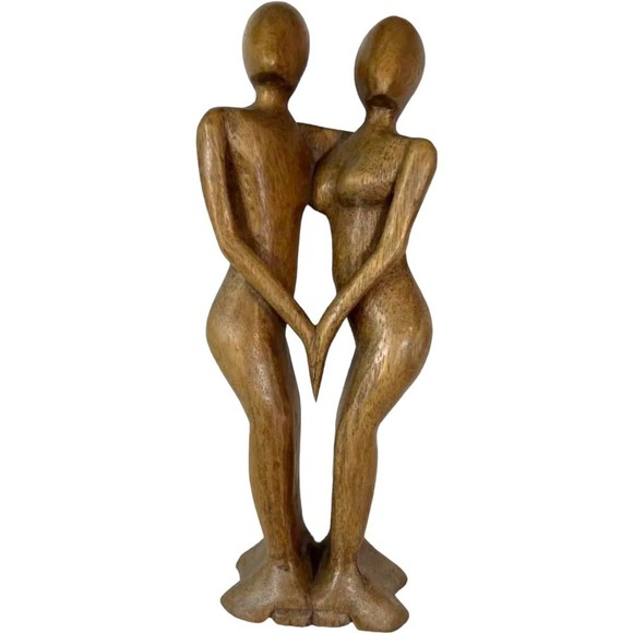 Hand Carved Wooden Love & Unity Sculpture Loving Couple Embracing Dancing - Picture 3 of 6